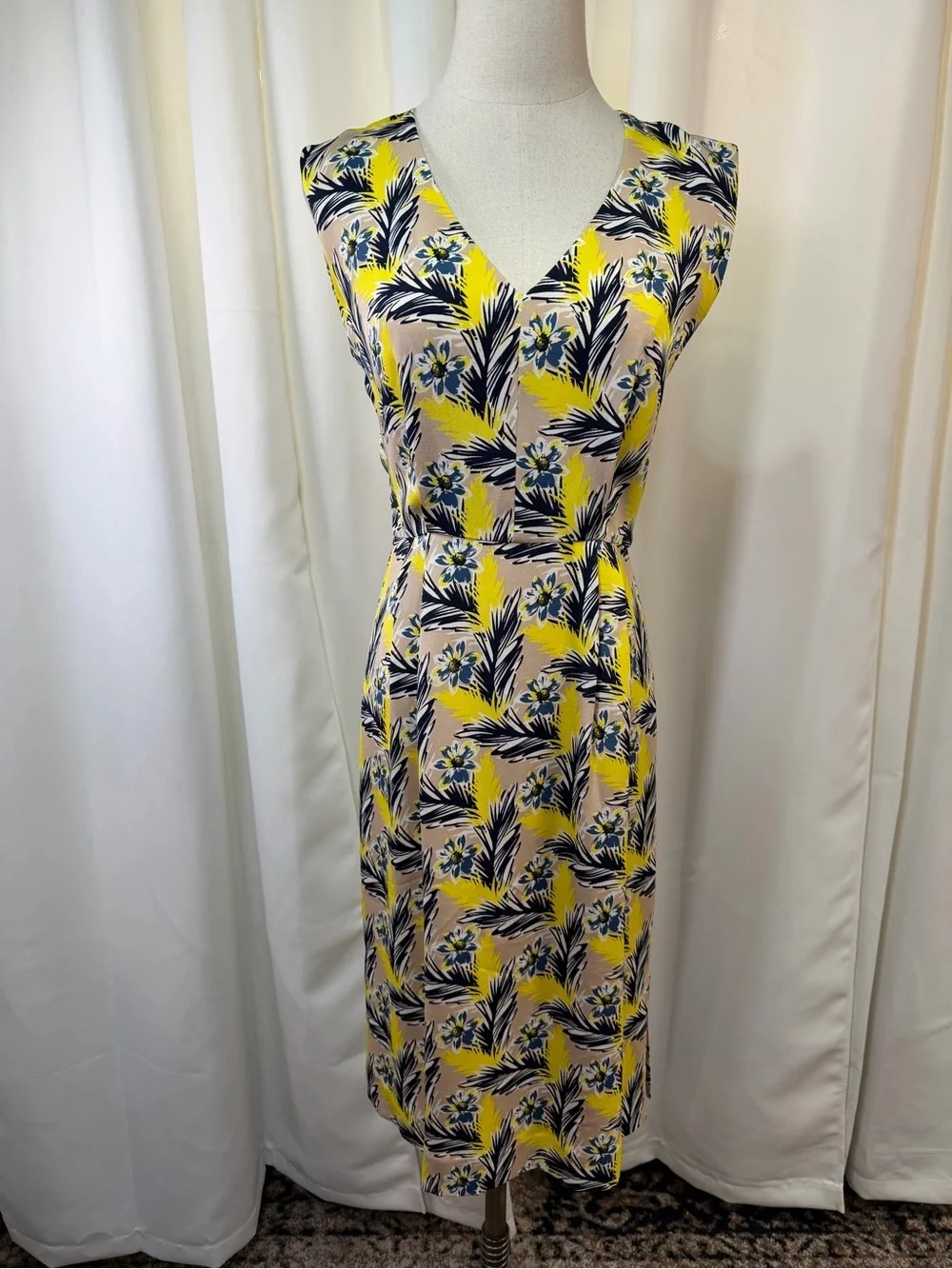J. Crew ‘Yellow & Tan Floral Print Sleeveless Dress’ in “Meadow Spring” Size 00